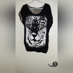 Free Kisses Plus Leopard/Animal print blouse. Size 2X